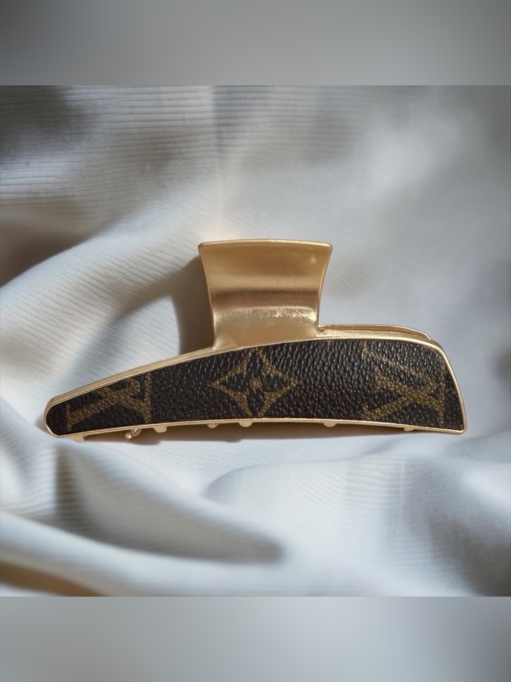 Monogram Canvas Oversized Gold-Tone Hair Claw Clip | Handmade- NEW